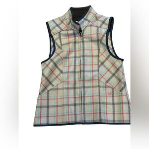 Stormy Kromer Womens Medium Gray Plaid Wool Blend Plaid Vest with Black Trim USA